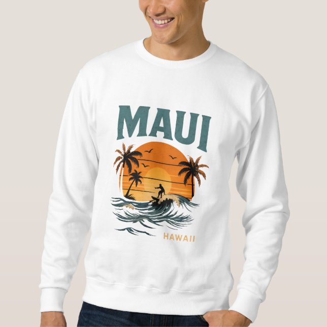Maui Surfa Vibes - Retro Hawaii Sunset Design Lång Ärmad Tröja (Framsida)