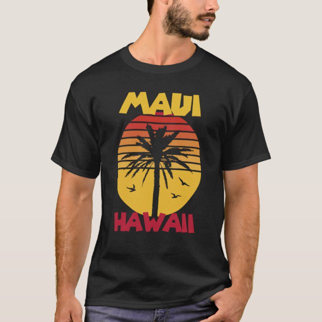 Maui Vacation Hawaii Palm trees Beach Ocean Surfin T Shirt (Framsida)