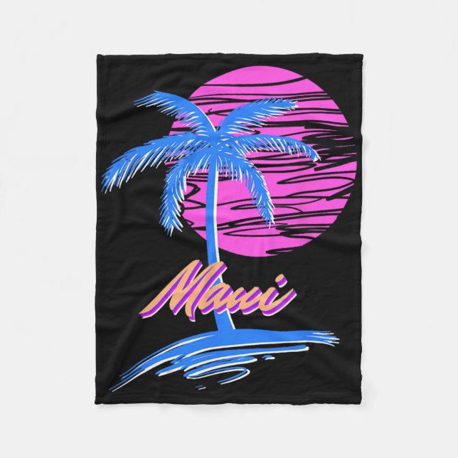 Maui Vaporwave Synth Outrun Sunset 80s Beach Retro Fleecefilt (Framsidan)