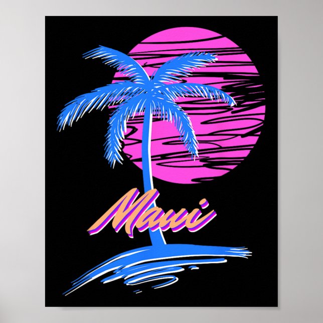 Maui Vaporwave Synth Outrun Sunset 80s Beach Retro Poster (Framsidan)