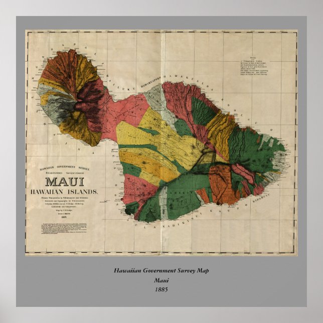 Maui - Vintage Antiquarian Hawaii Survey Karta, 18 Poster (Framsidan)