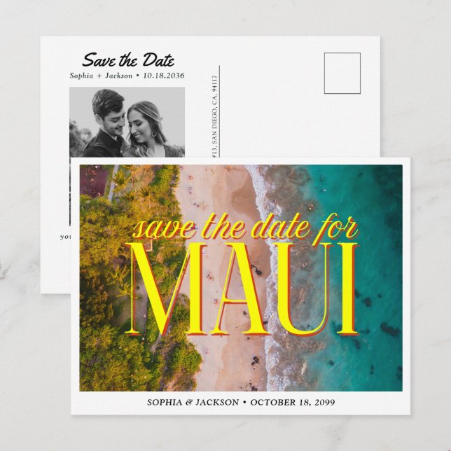 Maui Wedding Save the Date Retro Hawaii Vykort (Fram/baksida)