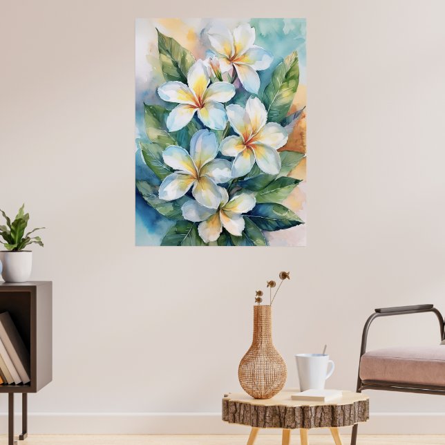 Maui White Plumeria Poster (Vardagsrum 3)
