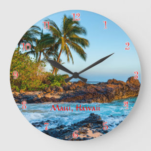 Maui's Secret Beach Round Clock med röda siffror Stor Klocka