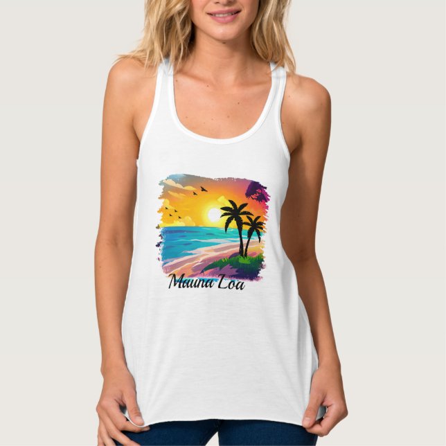 Mauna Loa Hawaii Tank - Kvinnor i vitt Linne Med Racerback (Framsida)
