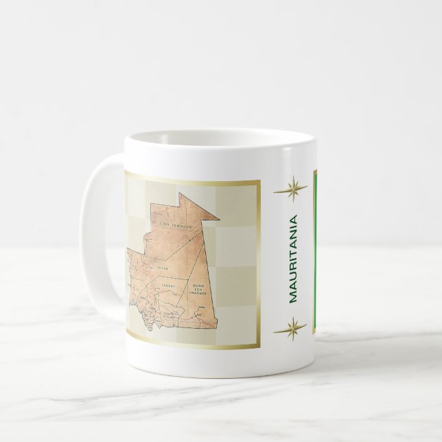Mauretanien flagga + Kartamugg Kaffemugg (Framsida vänster)