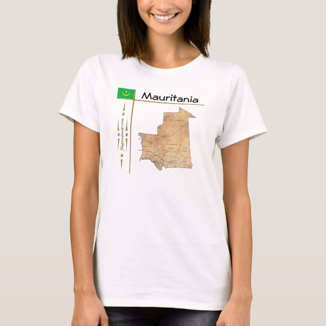 Mauretanien Karta + Flagga + Titel T-Shirt (Framsida)