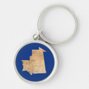 Mauretanien karta Keychain Rund Silverfärgad Nyckelring