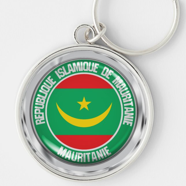 Mauretanien Round Emblem Rund Silverfärgad Nyckelring (Framsidan)