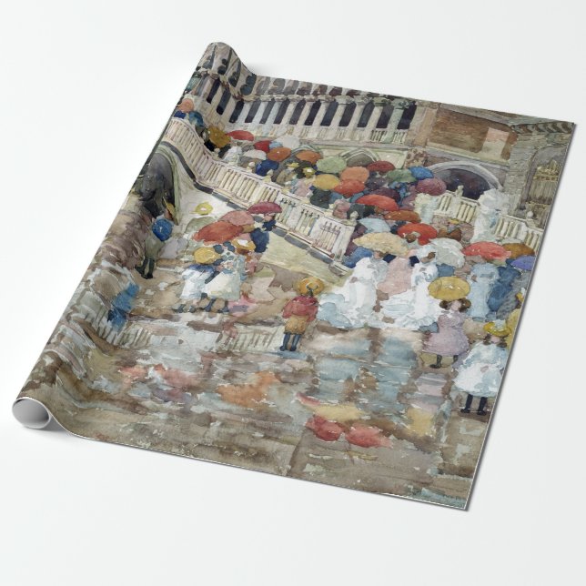 Maurice Brazil Prendergast Umbrellas in Rain Presentpapper (Utrullad)