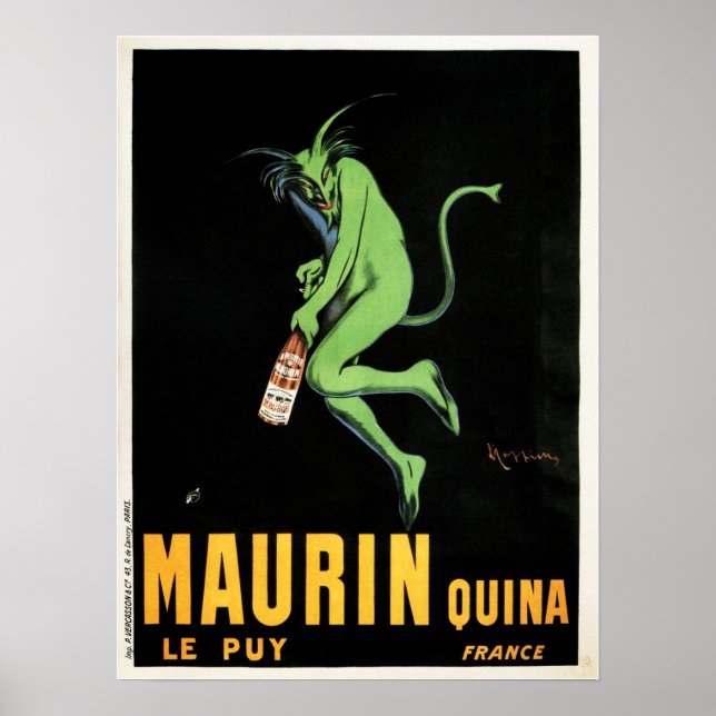 MAURIN QUINA Grönt Djävulen Fransk Liquor Absinthe Poster (Framsidan)