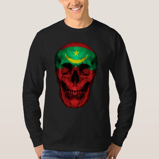 Mauritania Flag Skull Mauritanian Roots Proud Patr T Shirt (Framsida)