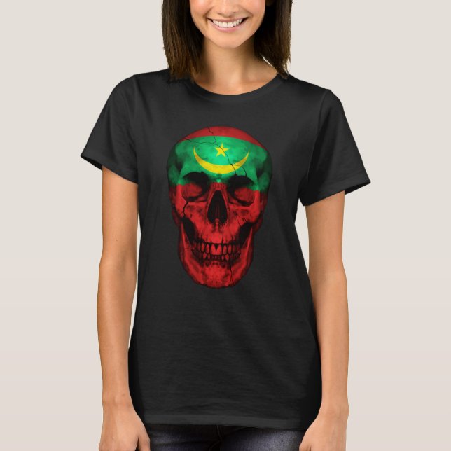 Mauritania Flag Skull Mauritanian Roots Proud Patr T Shirt (Framsida)