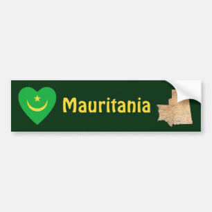 Mauritania Flagga Hjärta + Karta Bildskylt Bildekal
