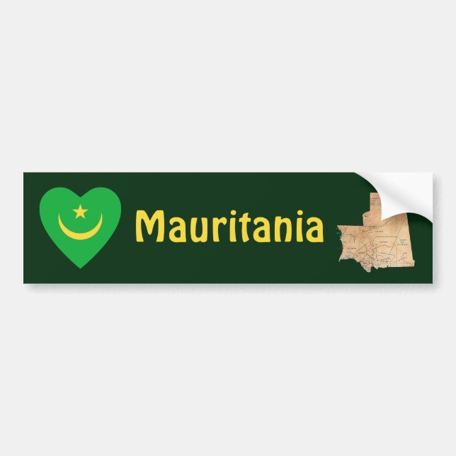 Mauritania Flagga Hjärta + Karta Bildskylt Bildekal (Framsidan)