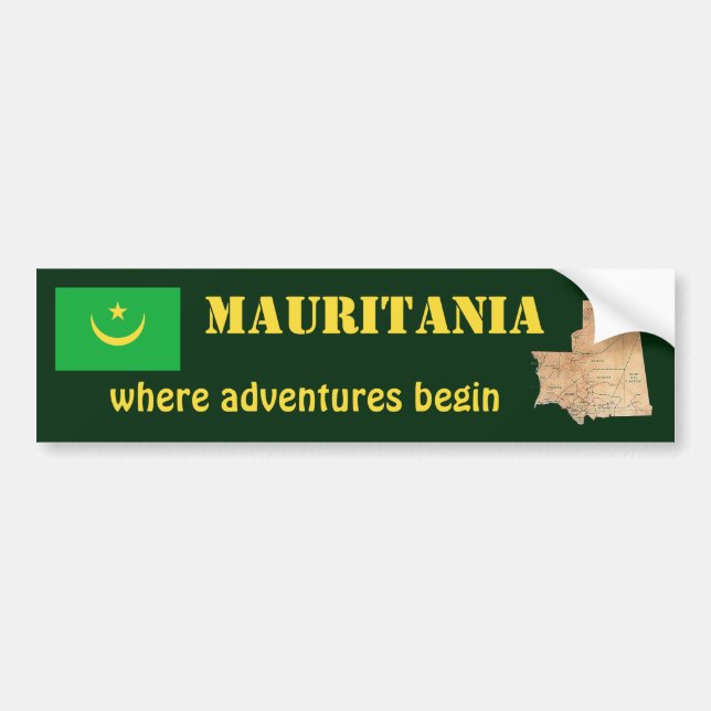 Mauritania Flagga + Karta Bildäckslapp Bildekal (Framsidan)
