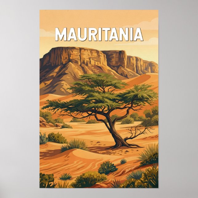 Mauritania Illustration Resa Konst Vintage Poster (Framsidan)