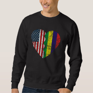Mauritian American Flaggor Heart United Stater Mau Lång Ärmad Tröja