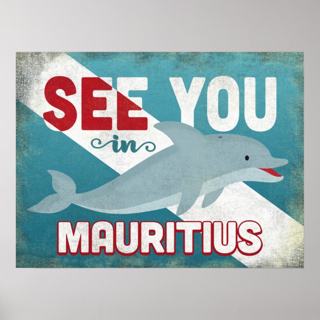 Mauritius Dolphin - Retro Vintage resor Poster (Framsidan)