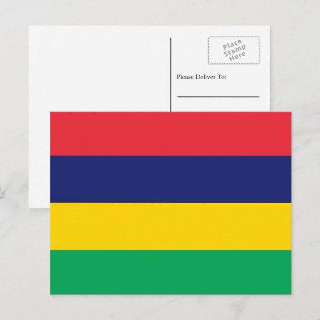 Mauritius Flagga, Mauritius Flagga Vykort (Fram/baksida)