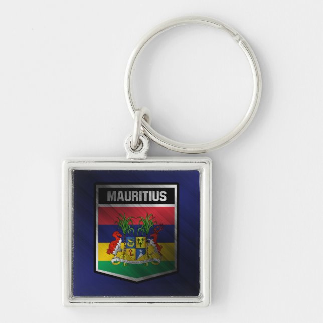 Mauritius Fyrkantig Silverfärgad Nyckelring (Framsidan)