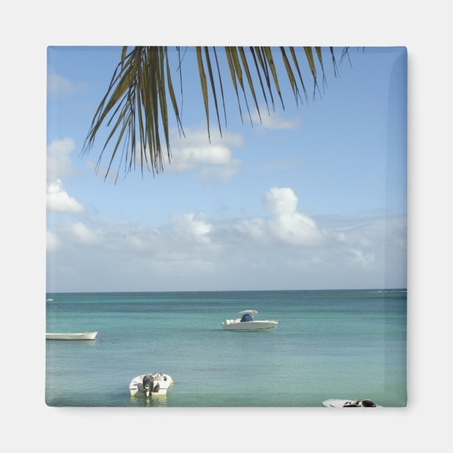Mauritius, Grand Baie. Båtar förankrade i den Magnet (Framsidan)