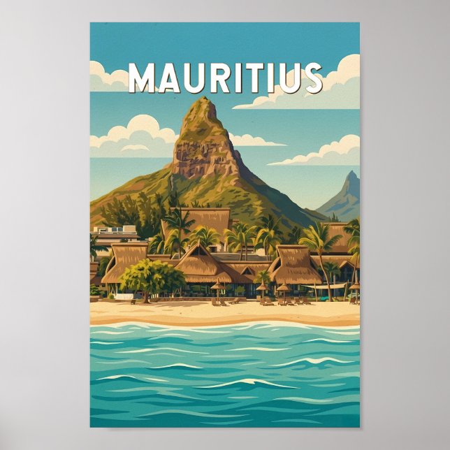 Mauritius Illustration Travel Art Vintage Poster (Framsidan)