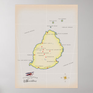 Mauritius illustrerade karta poster