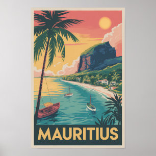 Mauritius kustillustration Resa Konst Vintage Poster