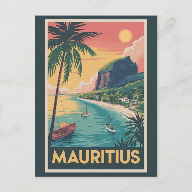 Mauritius kustillustration Resa Konst Vintage Vykort (Framsida)