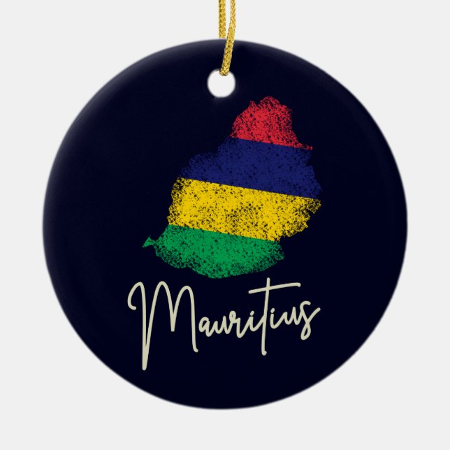 Mauritius Ö Map Gammal Flagga Indiska Oceanen Julgransprydnad Keramik (Framsidan)