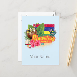 Mauritius Retro Indian Ocean Dodo and Flagga Vinta Helg Vykort