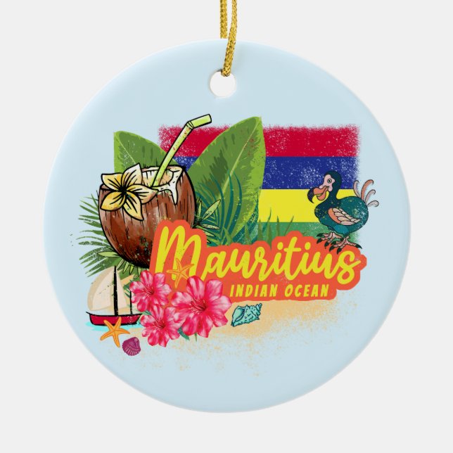 Mauritius Retro Indian Ocean Dodo and Flagga Vinta Julgransprydnad Keramik (Framsidan)