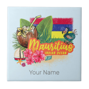Mauritius Retro Indian Ocean Dodo and Flagga Vinta Kakelplatta