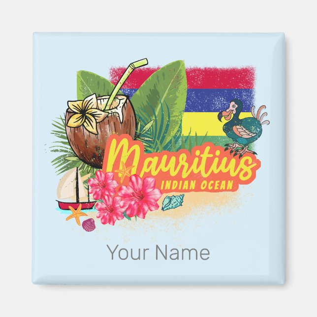 Mauritius Retro Indian Ocean Dodo and Flagga Vinta Magnet (Framsidan)