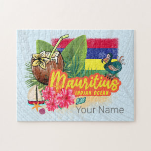 Mauritius Retro Indian Ocean Dodo and Flagga Vinta Pussel