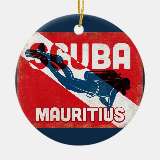 Mauritius Scuba Diver - Blue Retro Julgransprydnad Keramik (Framsidan)