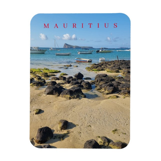 Mauritius strand och båtar, vymagnet magnet (Vertikal)