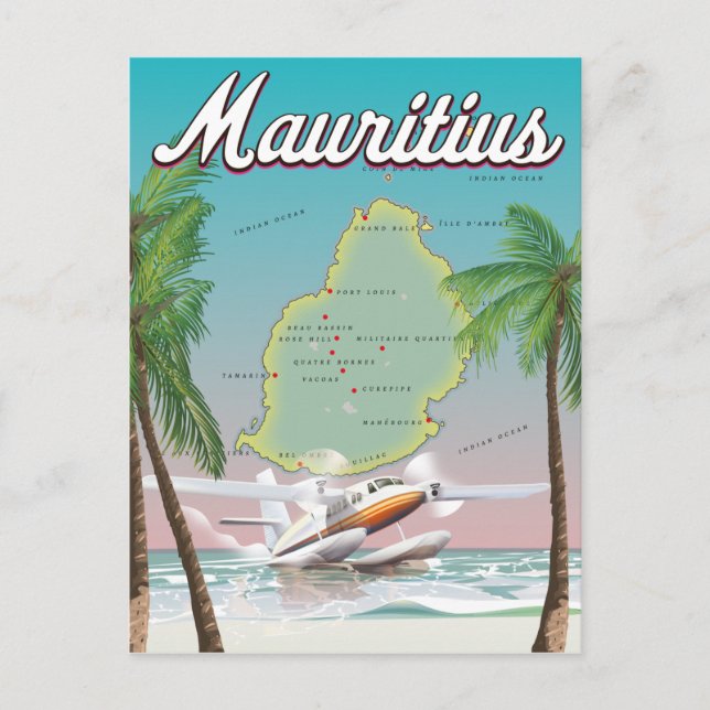 Mauritius vintage reseposter vykort (Framsida)