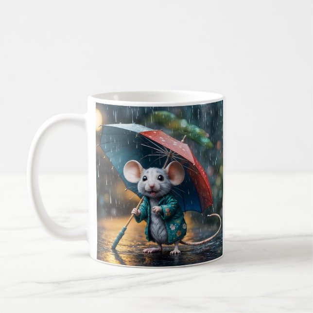 Maus mit Schirm Postcard Kaffemugg (Vänster)
