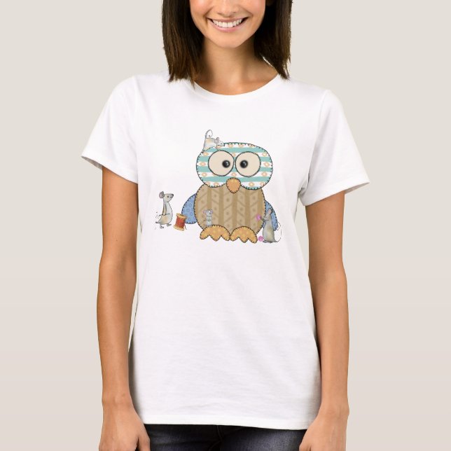 Mäuse nähen Eule T Shirt (Framsida)