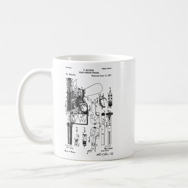 Mauser C96 Broomhandle Patent Blueprint Schematic Kaffemugg (Vänster)
