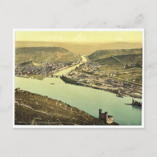Mäuseturm och Rossel, Bingen, Rhen, Tyskland Vykort