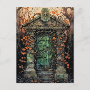 Mausoleum Door Halloween-vykort för inbjudan