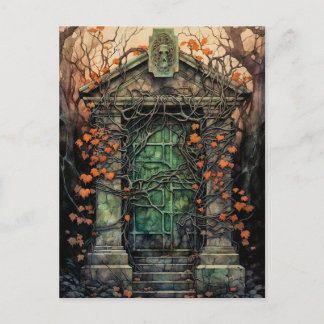 Mausoleum Door Halloween-vykort för inbjudan