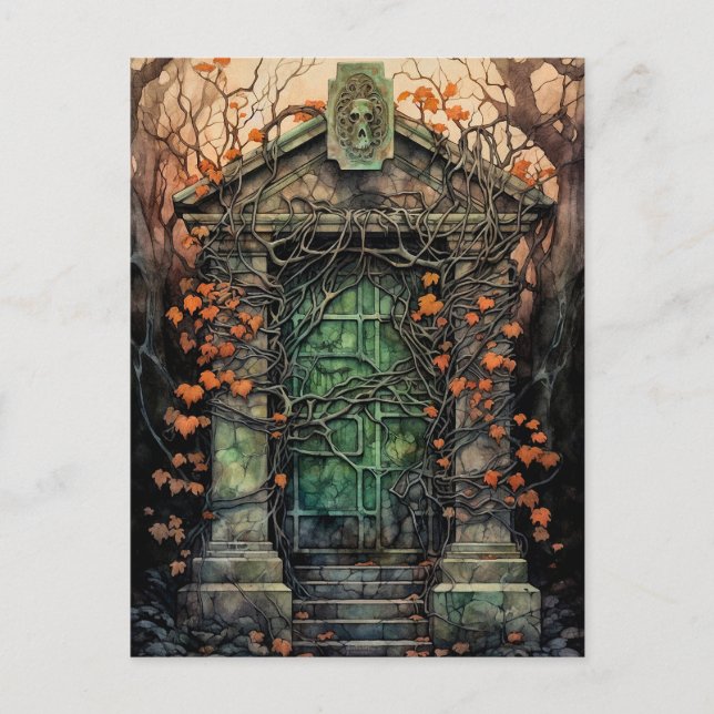 Mausoleum Door Halloween-vykort för inbjudan (Framsida)