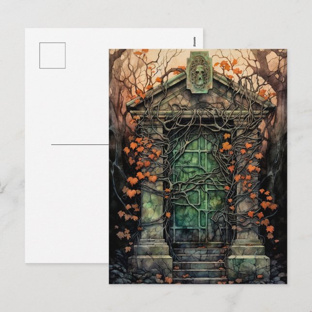 Mausoleum Door Halloween-vykort Helg Vykort (Fram/baksida)