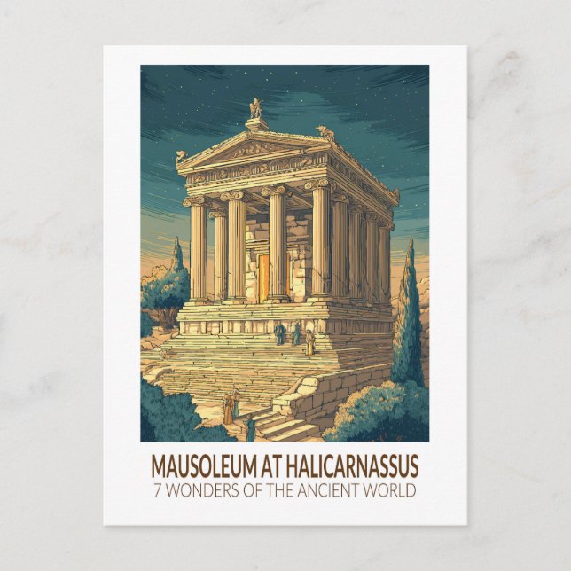 Mausoleum i Halikarnassos 7 underverk Vykort (Framsida)