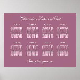 Mauve 8 Bord Bröllop-sätesschemat Poster