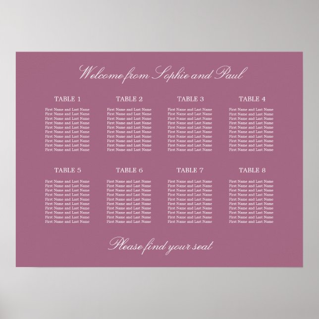Mauve 8 Bord Bröllop-sätesschemat Poster (Framsidan)